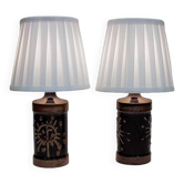 Paire de lampes de table Fibula en céramique émaillée brune par Carl Harry Stålhane - Suède années 1960