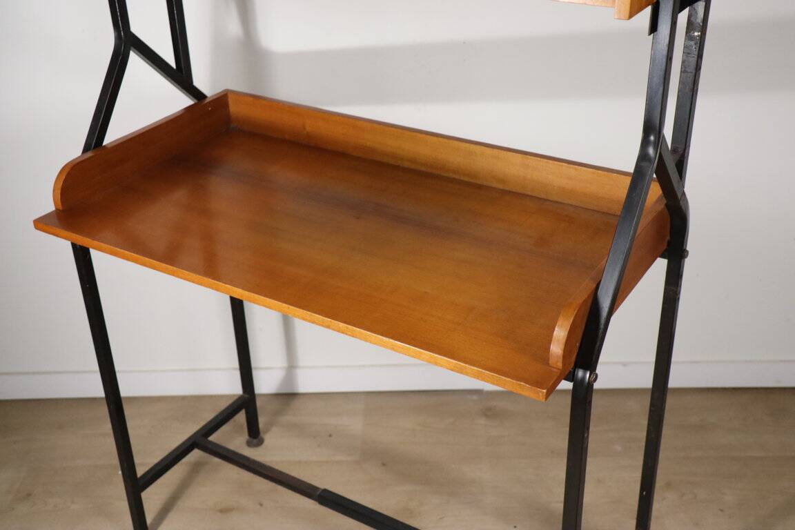 Vintage desk with modular bookcase in wood and metal, 1960