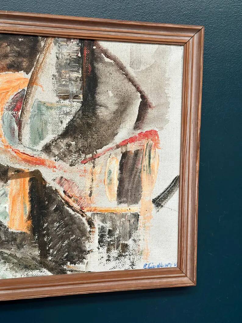 Swedish Original Oil on Canvas – "Abstract Composition" by Eivor Lindberg – 1967 – Signed – Vintage and Framed – 68 × 52 cm (26.8 in × 20.5 in)