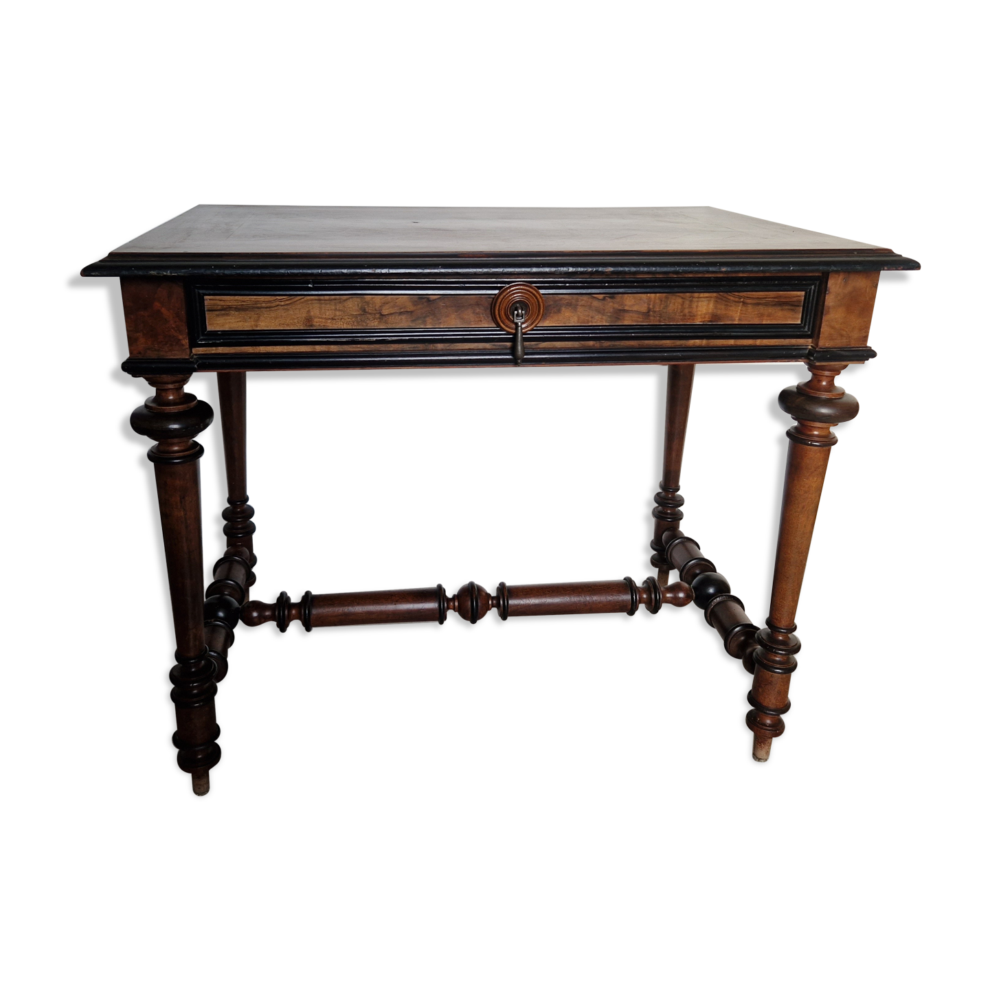 Napoleon nineteenth century desk in solid walnut and mahogany veneer
