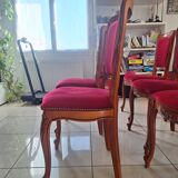 superb set of (8/10) Louis XV chairs in solid cherry with burgundy velvet