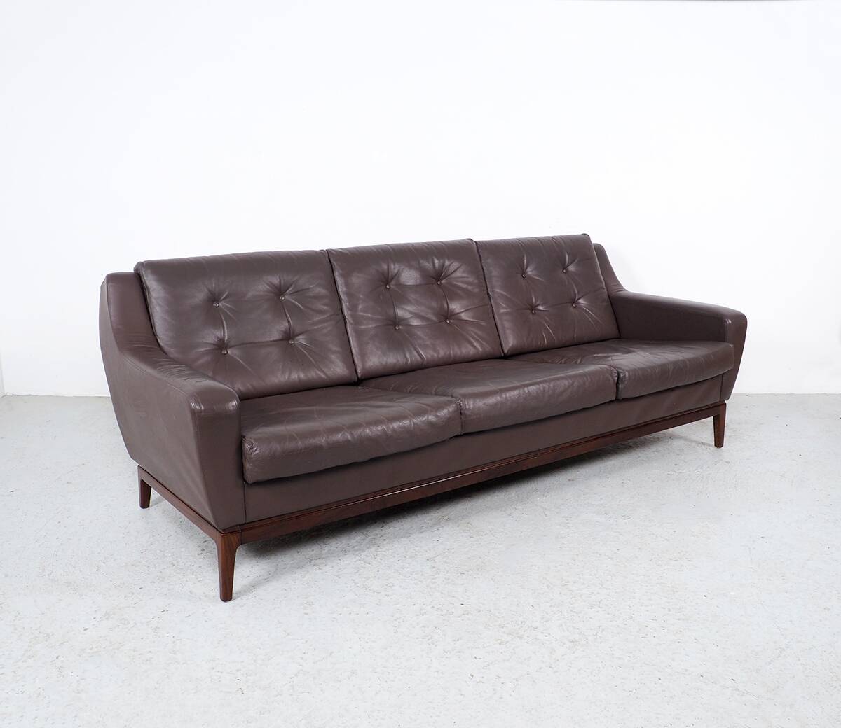 Vintage Brown Leather Sofa on Rosewood Legs from Porfilia Werke, 1960s