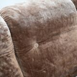 Living room set, 3-seater sofa and 2 armchairs in beige chenille, 1970s