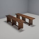 Set of French Artisan Benches in Solid Elm Wood, 1960s