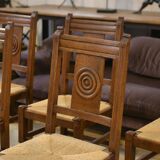 Set of 6 brutalist oak chairs from the 1950s.