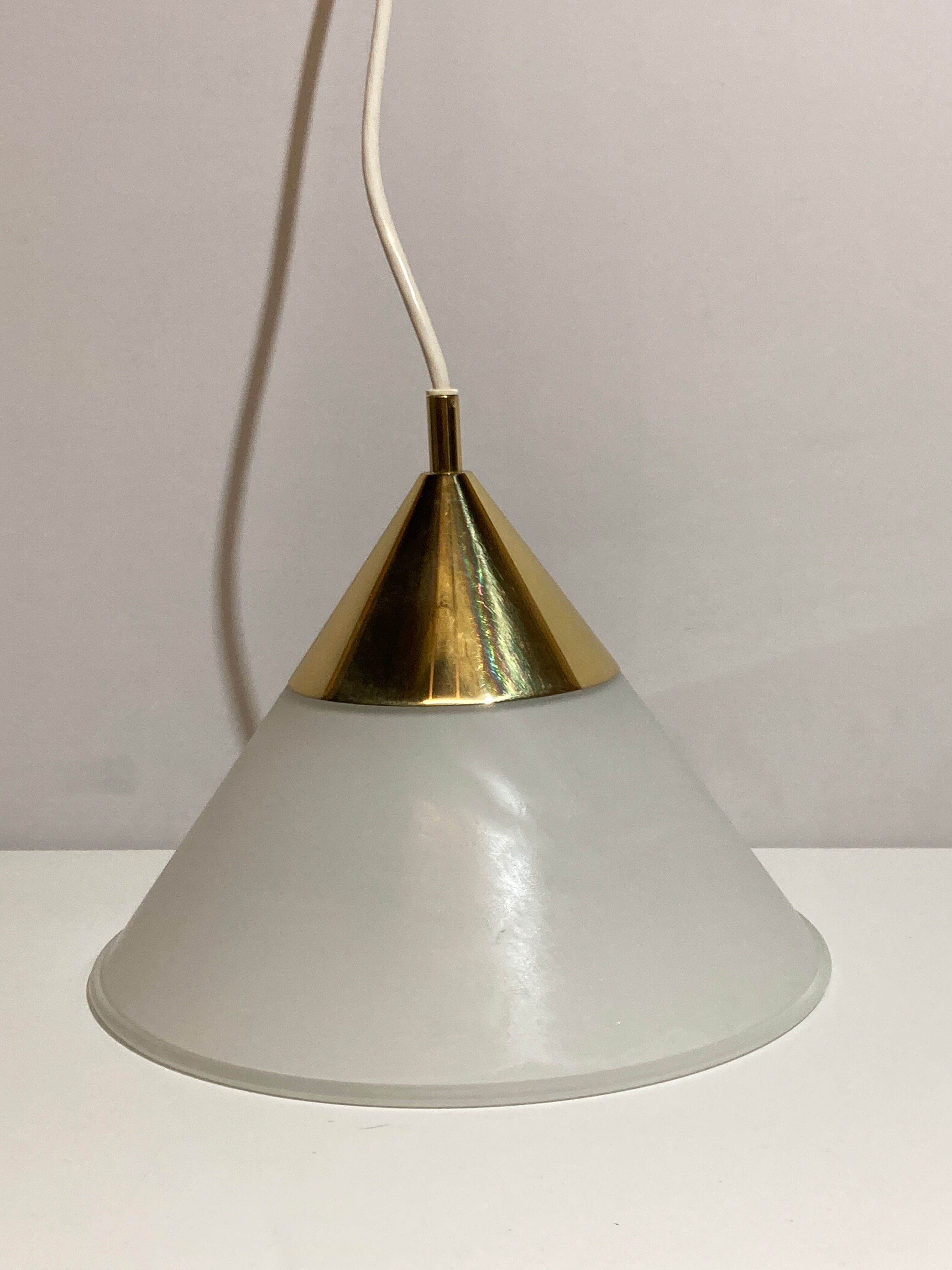 Brass and opal glass hanging space age lamp by Limburg Glashütte