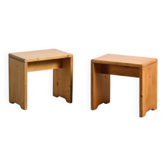 Pair of solid pine stools, the Arcs, circa 1975