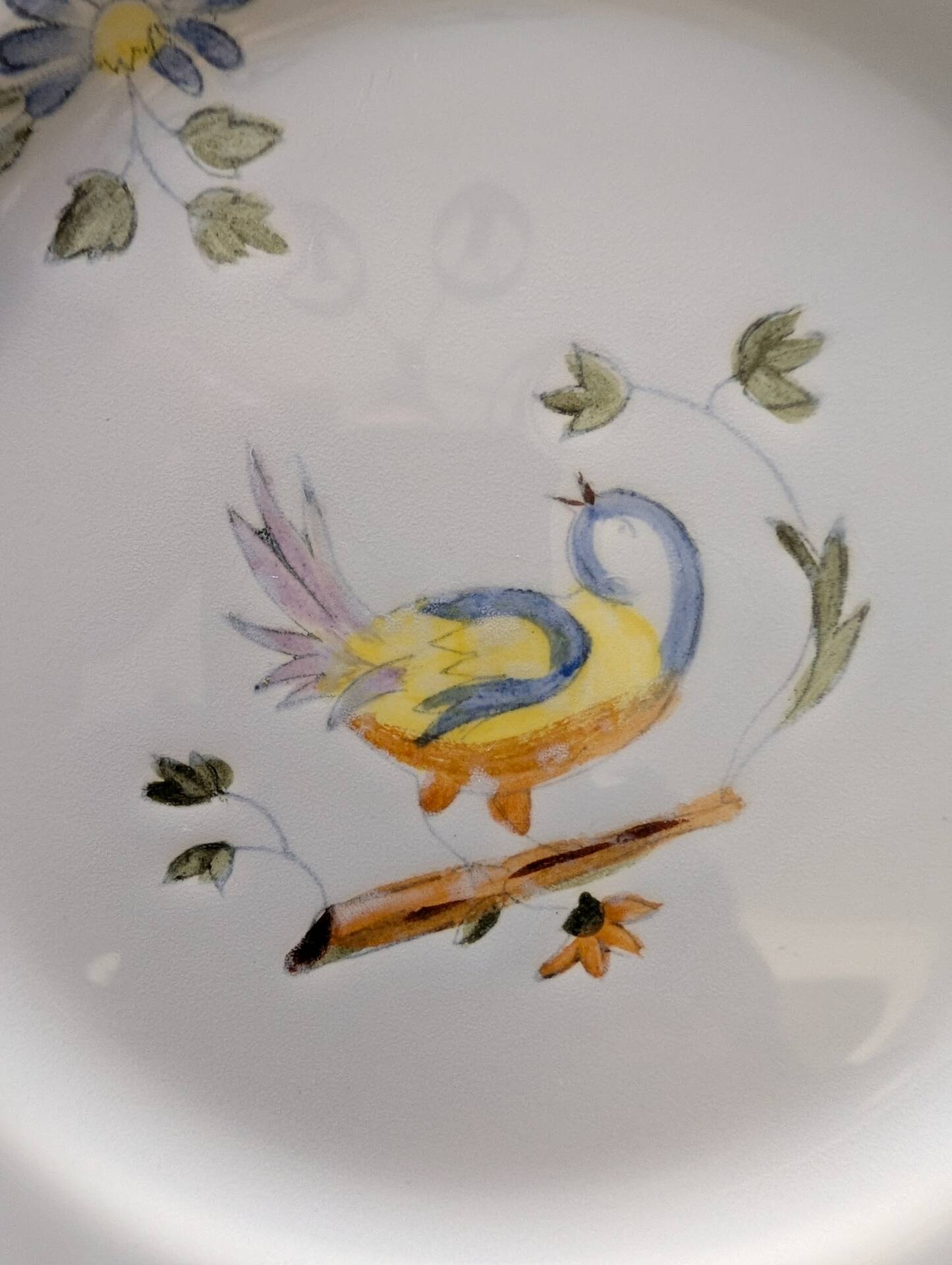 7 hand-painted earthenware dessert plates – France, 1950s