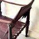 Scandinavian safari armchair in wood & burgundy leather upholstery 20th century