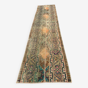 Distressed Turkish Narrow Runner 270x67 cm wool Vintage Tribal Rug