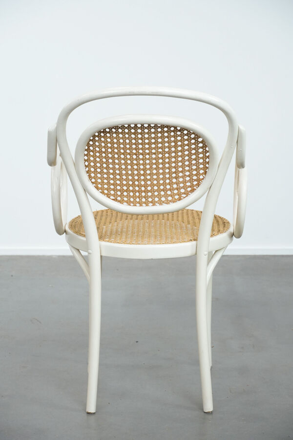 Chaise de bistrot blanche vintage avec accoudoirs, style Thonet