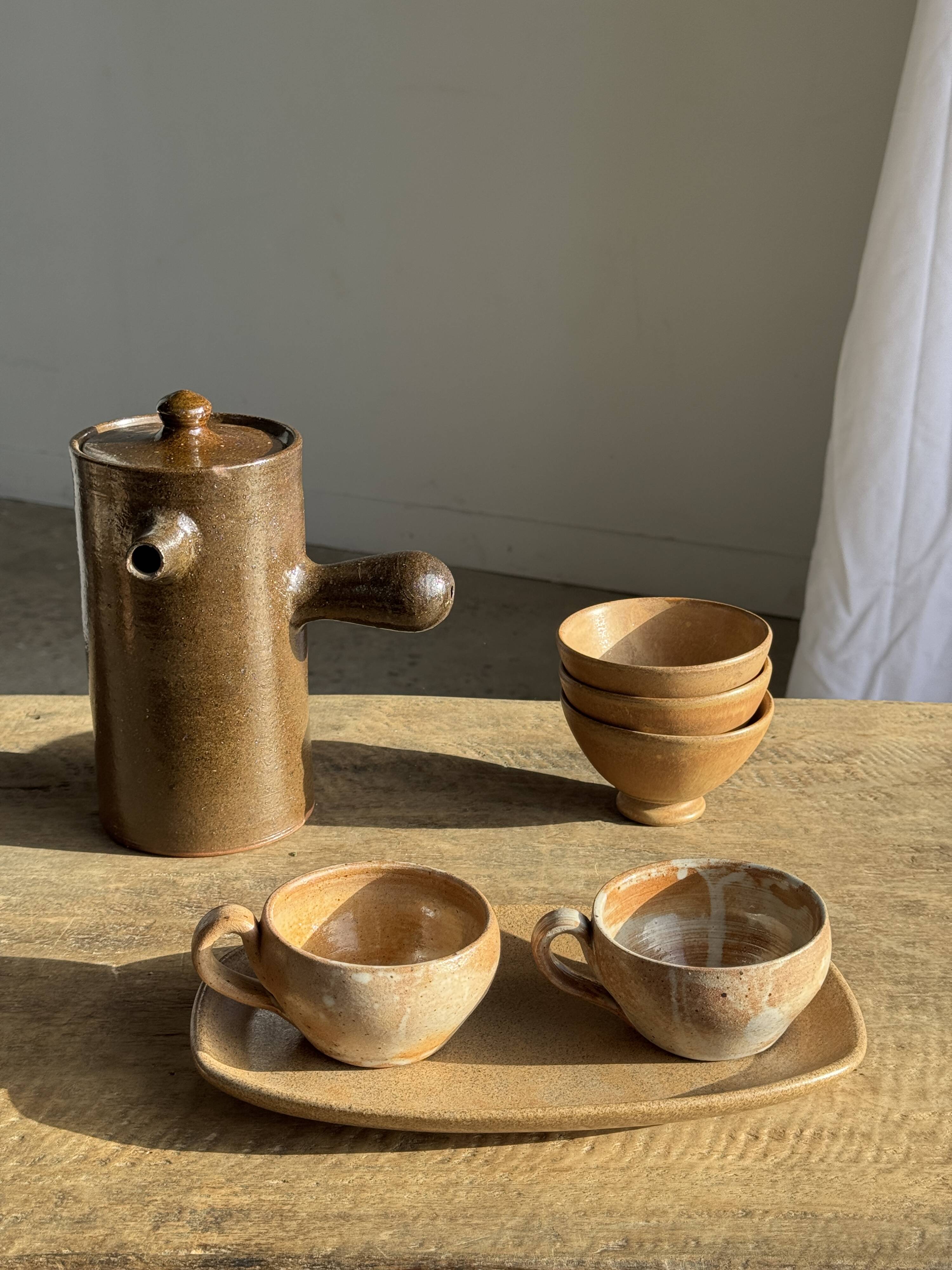 Set of 11 vintage coffee cups, raw matte stoneware H11