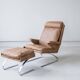 Vintage swing armchair and stool in leather by reinhold adolf for cor, 1970s, set of 2