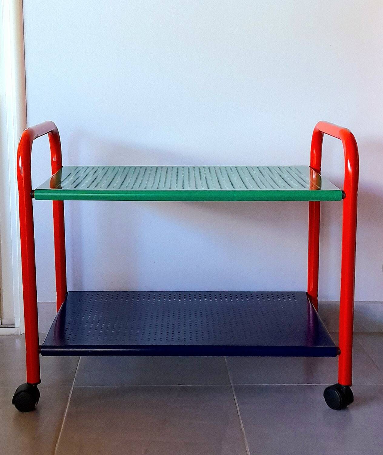 Memphis 80s perforated sheet metal rolling trolley