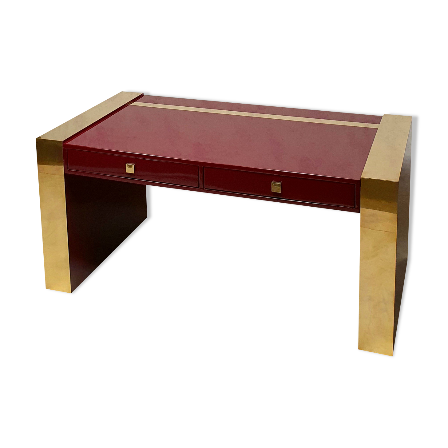 Executive desk by Jean Claude Mahey - lacquered wood & brass - Ca 1970