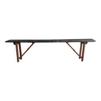 Folding all-wood guinguette bench - vintage mid-XXth