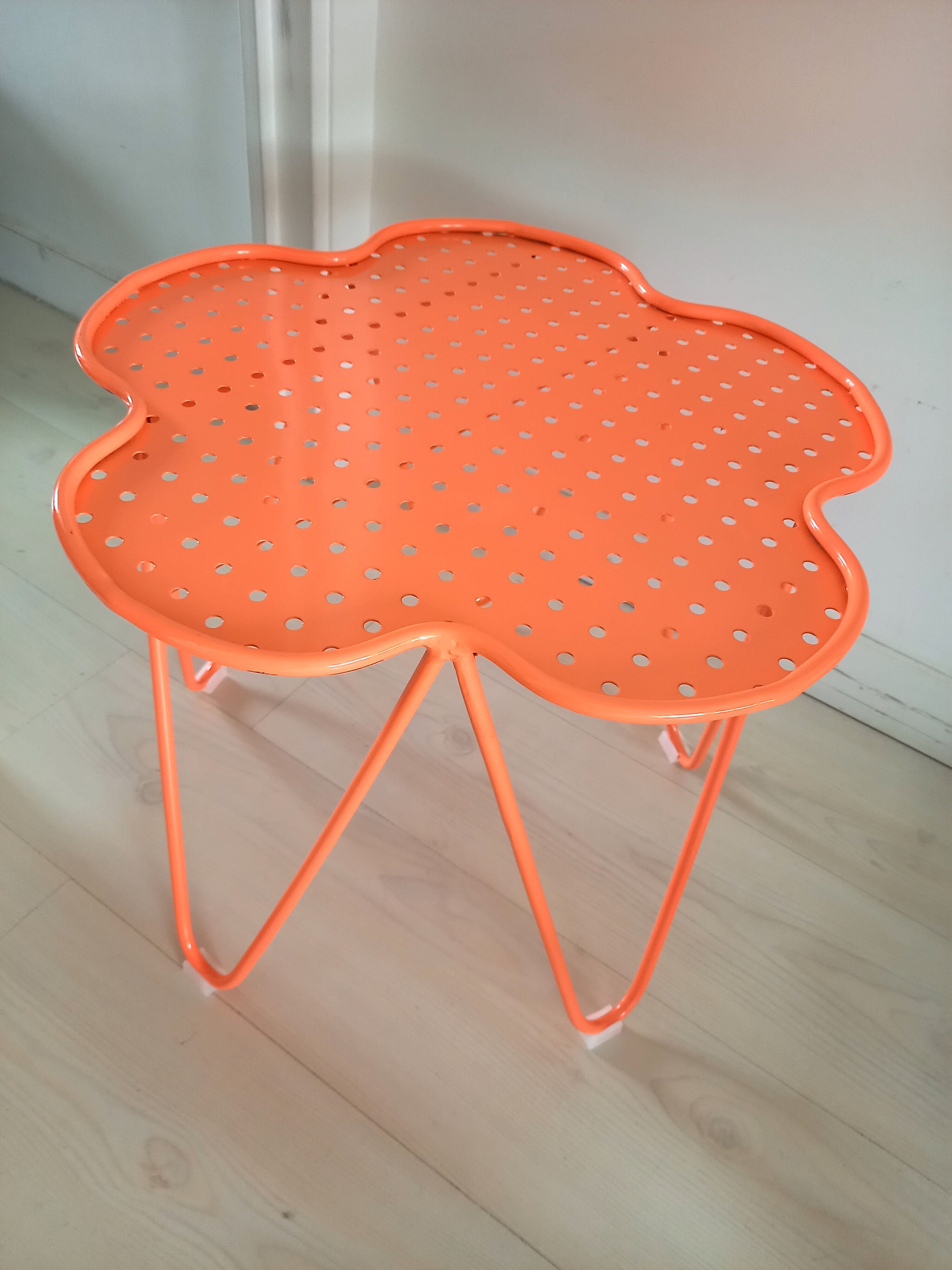 India Mahdavi coffee table for Monoprix perforated orange-pink coral