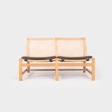 Scandinavian bench in oak, rattan and leather - RUD THYGESEN - 1970s