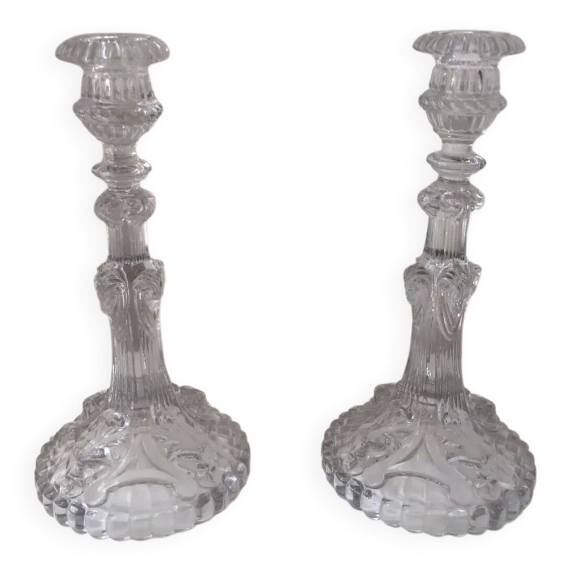 Antique pair of Portieux crystal candlesticks, 19th century