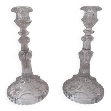 Ancienne paire de bougeoirs cristal de Portieux XIX