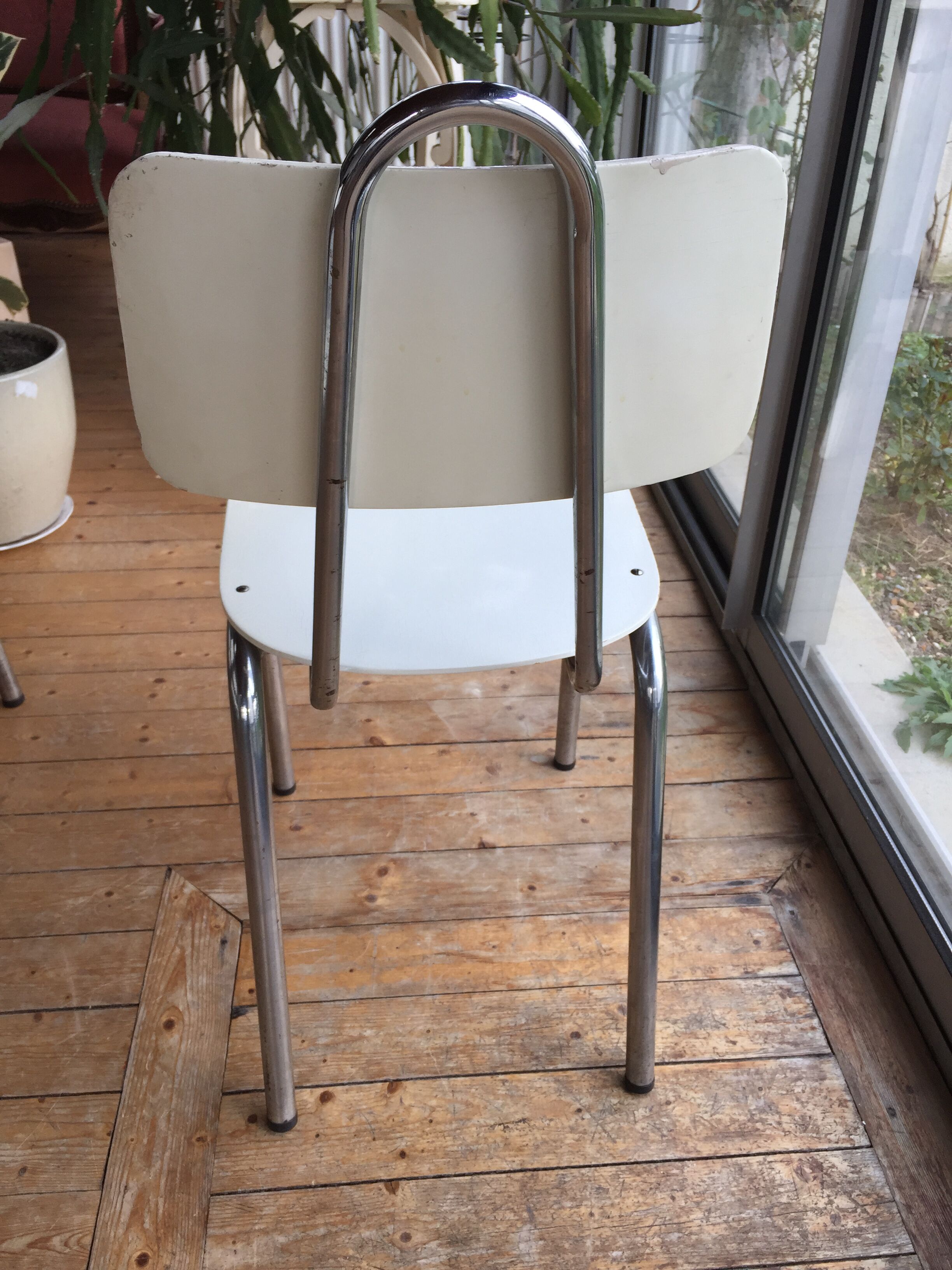 3 chrome wooden chairs