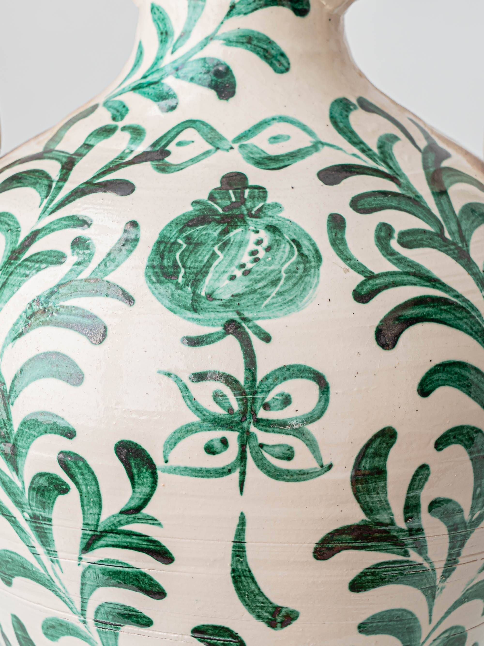 Spanish Revival Ceramic Table Lamp Pair from Granada, New Linen Lampshades