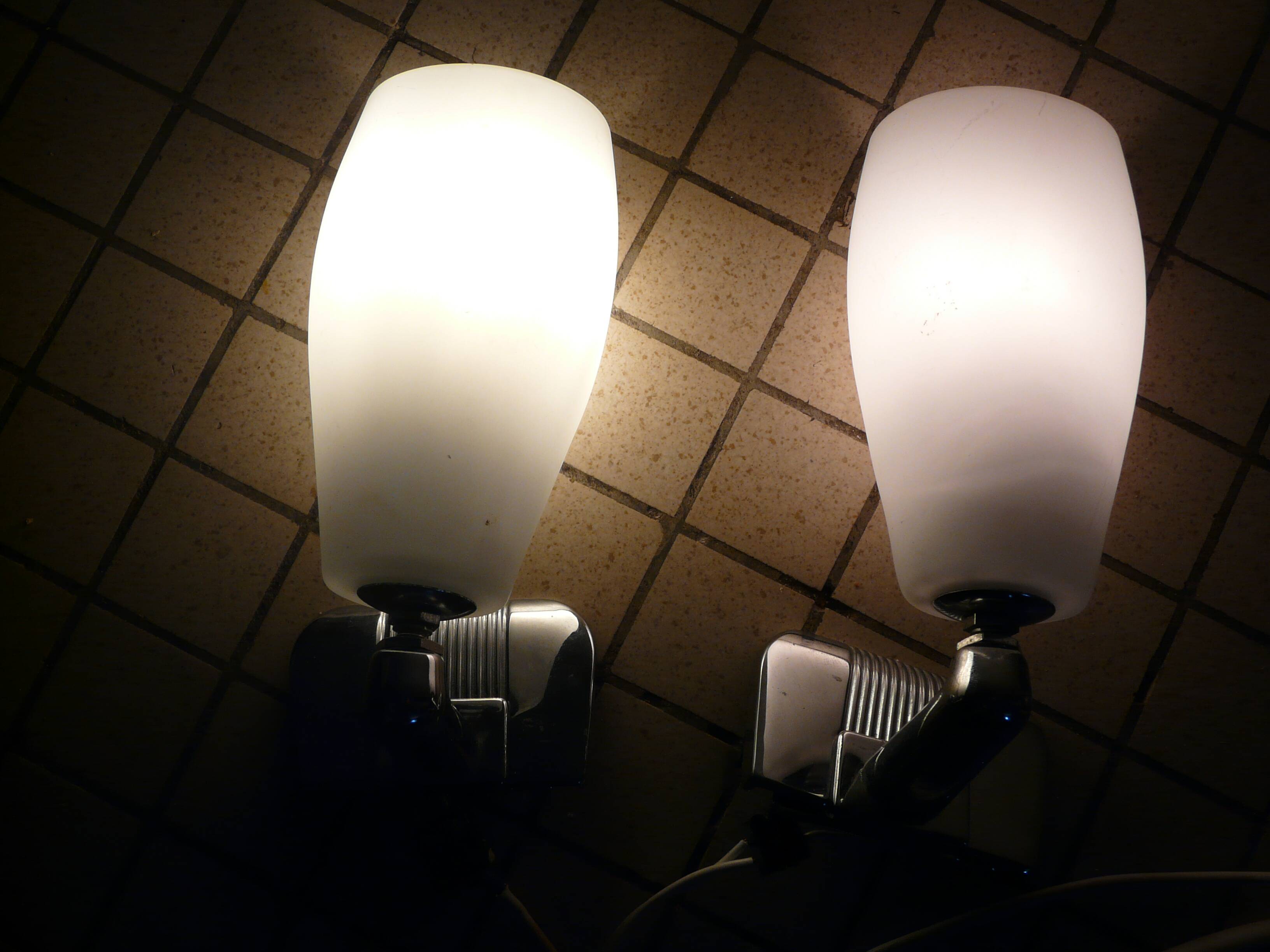 Pair of INDA adjustable white opaline chrome wall lights