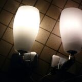 Pair of INDA adjustable white opaline chrome wall lights