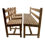 Vintage Wooden Dining Set of Bench & 3 Chairs