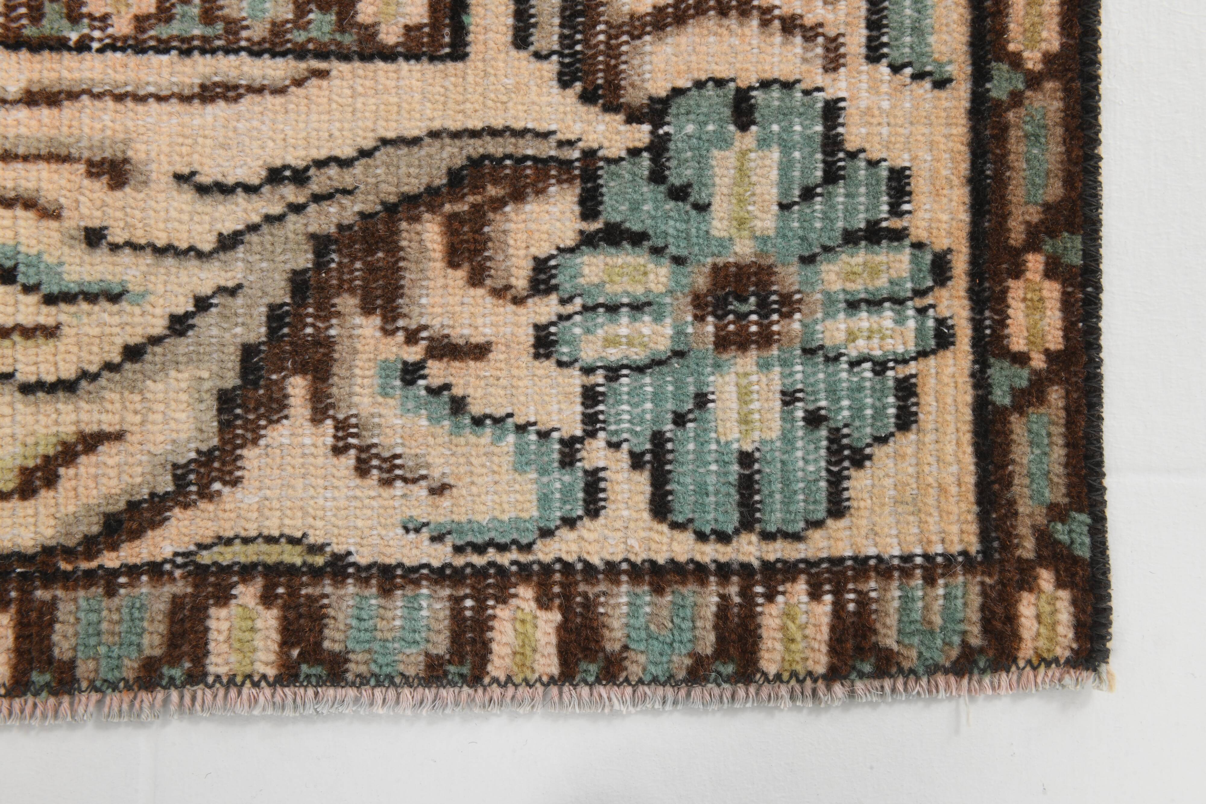 Turquoise & Brown Living Room Rug, Oushak Vintage Rug, 173x270 Cm