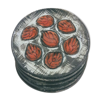 Set de 6 assiettes à huites en faïence de Pornic