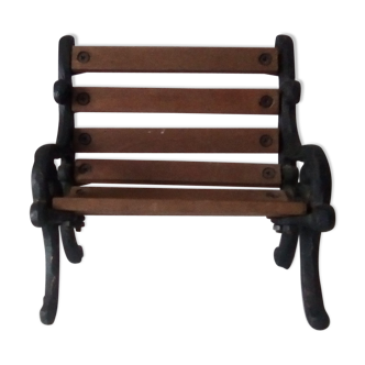 Vintage miniature wooden and wrought iron bench