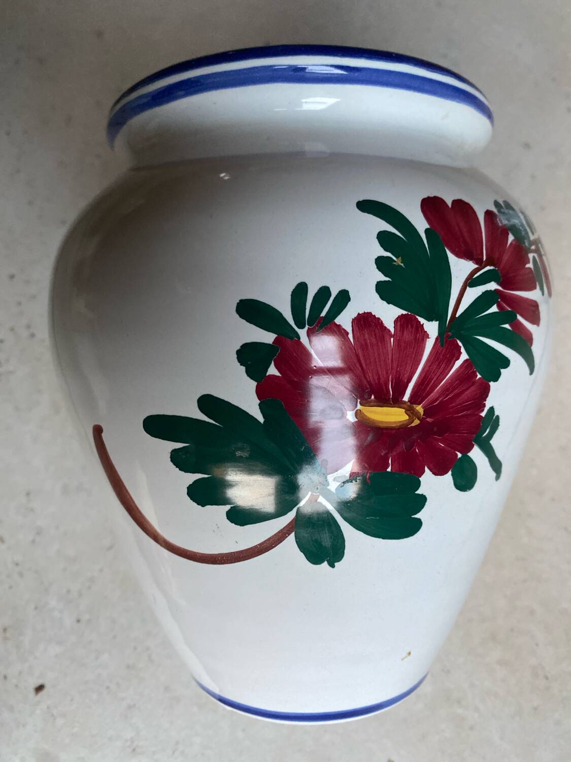 Antique Bulbous Vase in Earthenware Numbered – Hand-Painted Floral Decoration