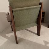 Fauteuil vintage vert tissus et bois