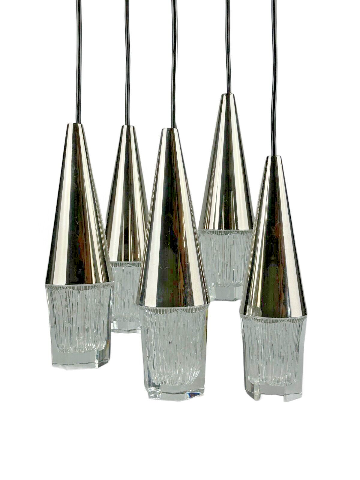 60s 70s hanging lamp cascade lamp 5 lights glass & chrome space age design