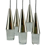 60s 70s hanging lamp cascade lamp 5 lights glass & chrome space age design