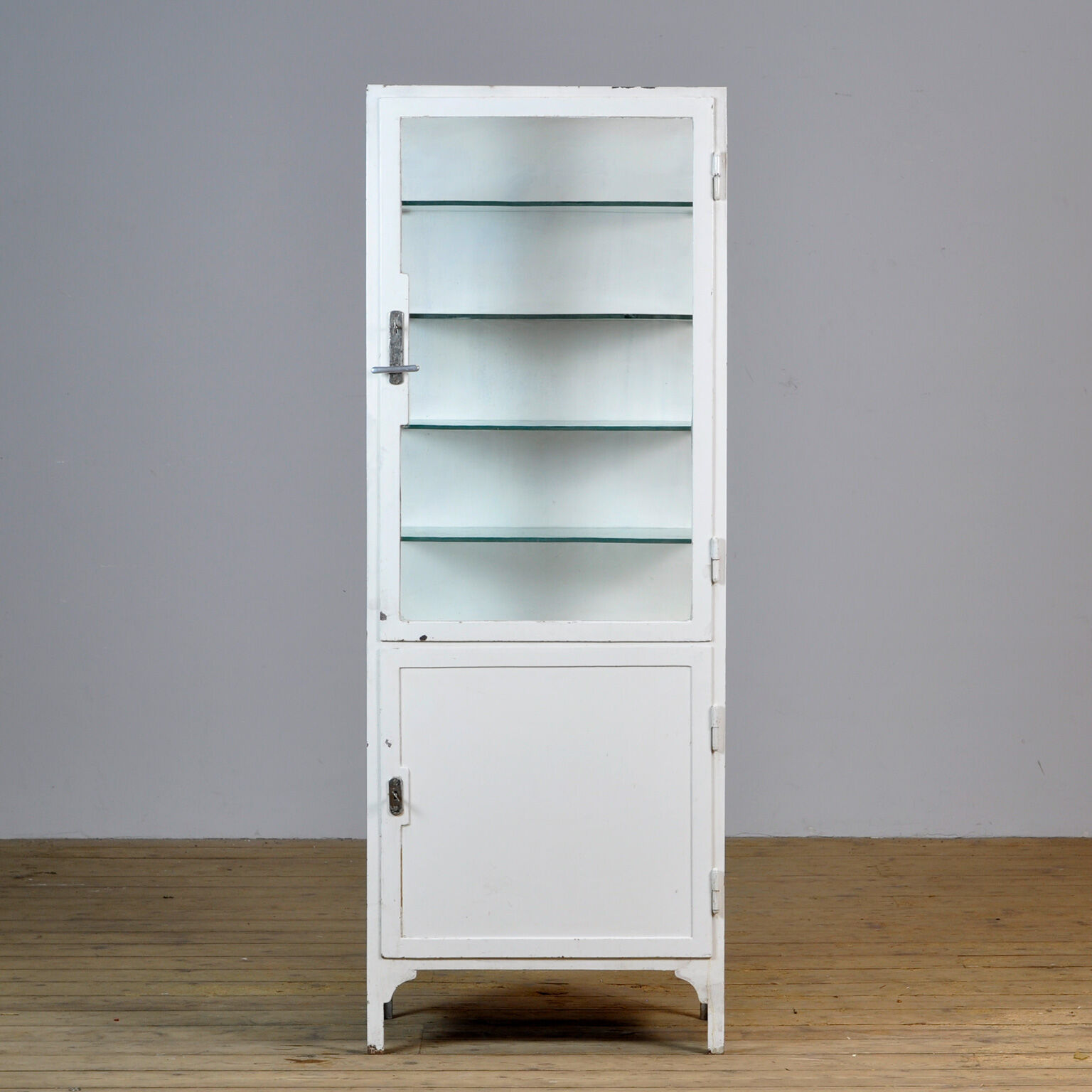 Medical Iron And Glass Cabinet, 1940s