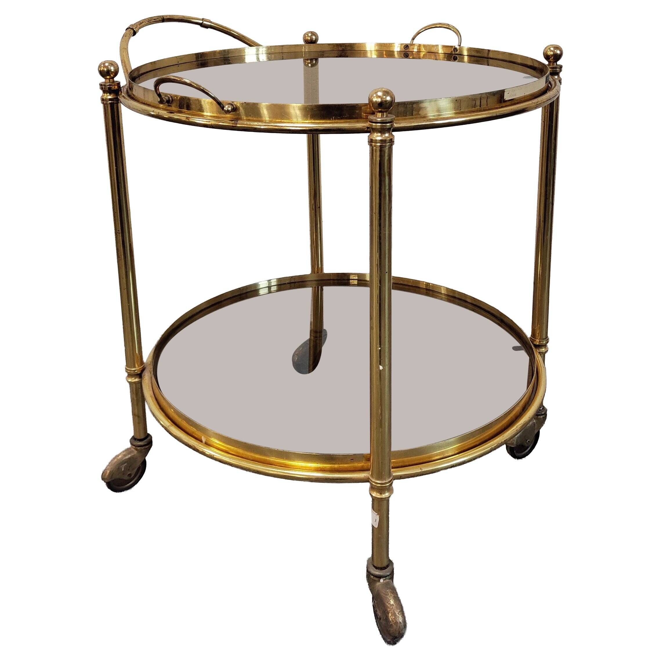 Hollywood Regency bar cart in bronze and smoked glass, 1950s
