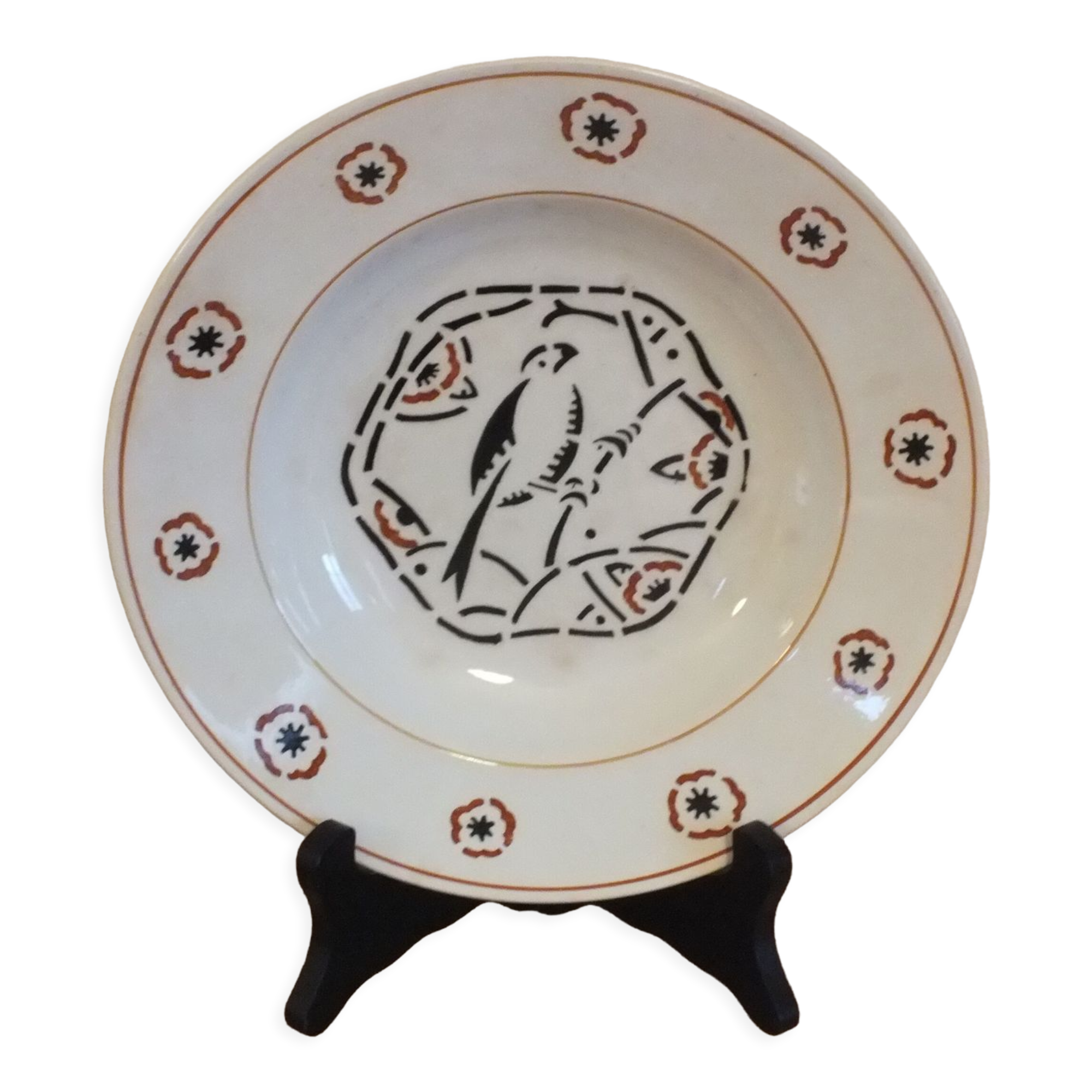 Hollow plate KG Lunéville Oiselet Art Deco style