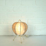 Mid-century tripod bedside lamp, raffia, Italy, 1950s