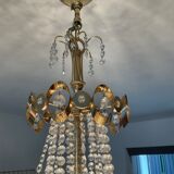 Waterfall chandelier with crystal grapevines and golden aluminum 60s-70s
