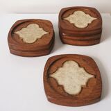 6 oak and ceramic coasters, 1950