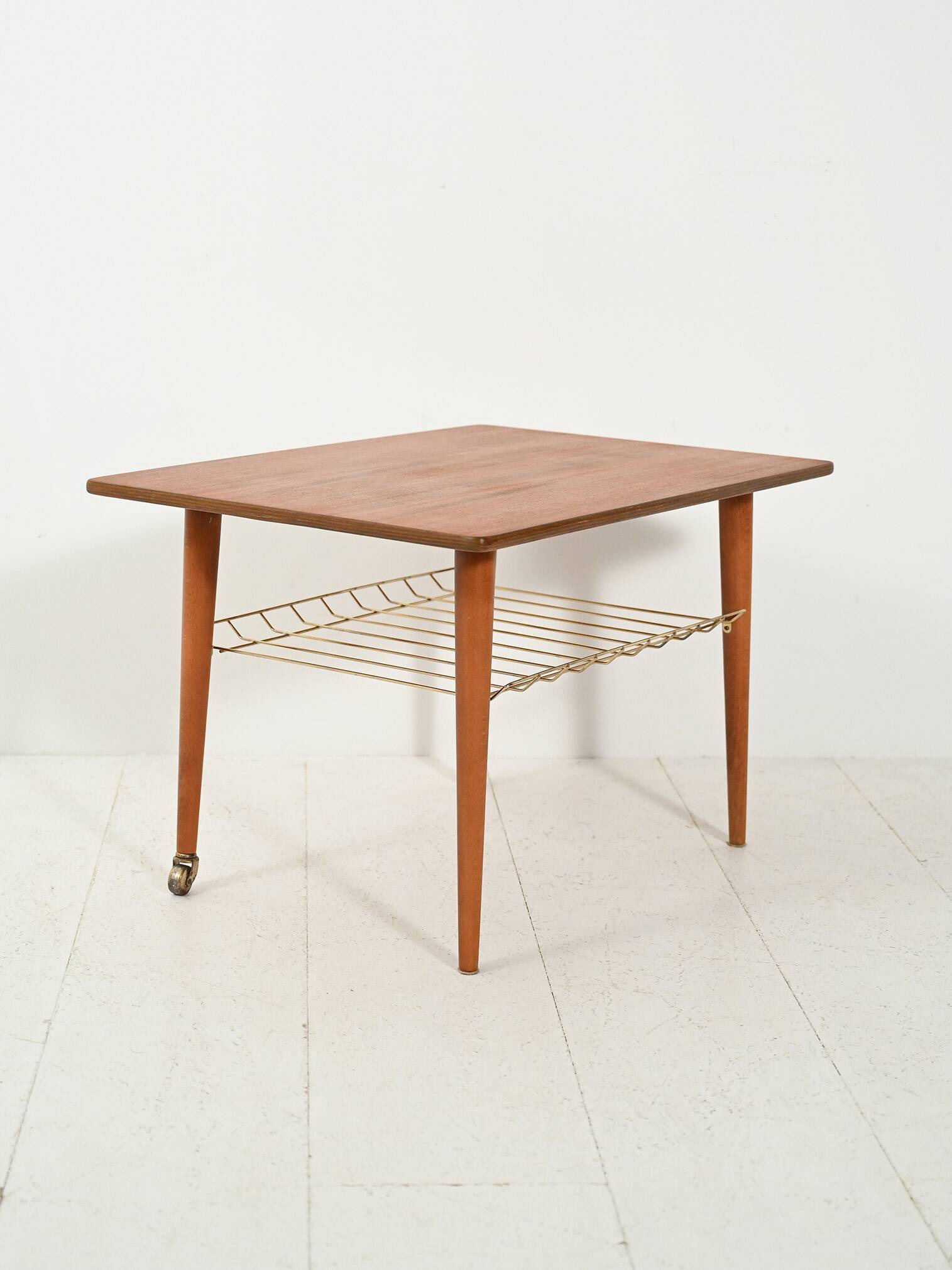 Scandinavian Teak Coffee Table with brass shelf