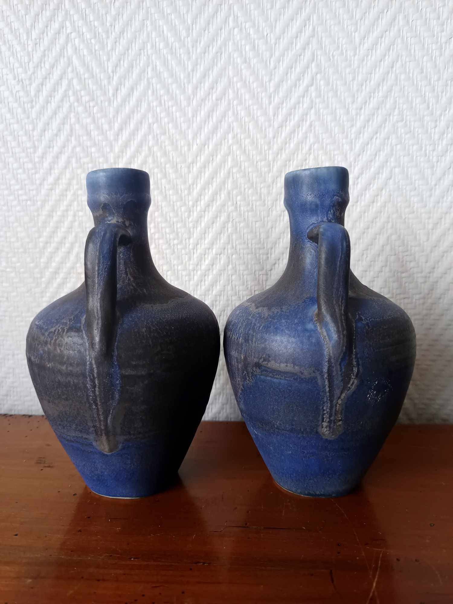 Pair of vintage blue ceramic jugs