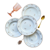 4 white porcelain L'Amandinoise soup plates with gold floral pattern