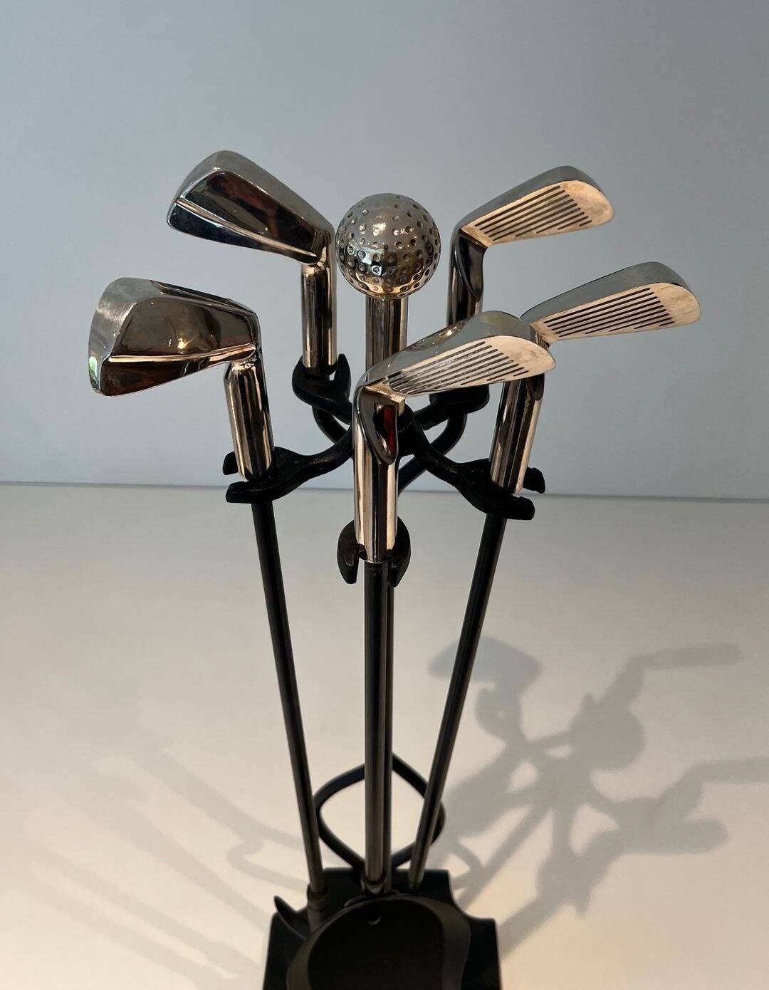 Fire Necessary Golf Model in Black Lacquered Metal and Chrome Golf Clubs