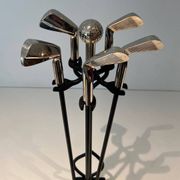 Fire Necessary Golf Model in Black Lacquered Metal and Chrome Golf Clubs