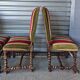Set of 6 Louis XIII style chairs in turned wood and velvet.