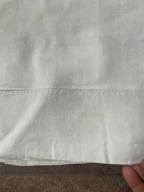 Antique cotton and linen sheet monogrammed M B with Venice lace