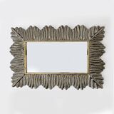 Pair of Mid Century Modern Italian Brass and Leaf Murano Glass Wall Mirrors